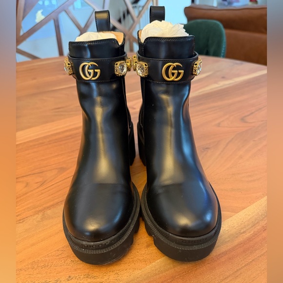 Gucci Black Leather Boots with Crystal Embellishments - size 38.5 - Picture 7 of 10